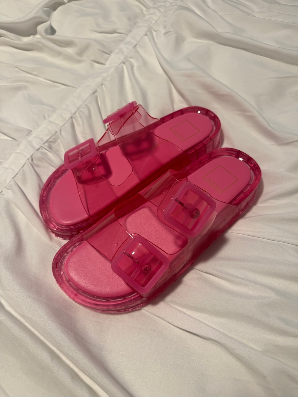 Transparent Buckle Slide Sandals - Hot Pink